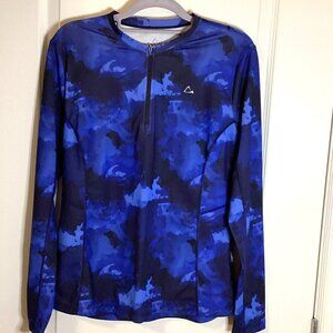 Paradox Women's Blue Camouflage Long Sleeve Top Quarter Zip Activewear Gym